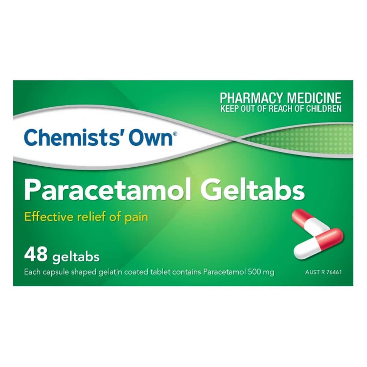 Chemists Own Paracetamol Geltabs Pain Relief 48 Geltabs