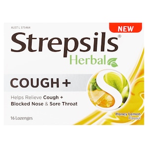 Strepsils Herbal Cough+ Honey Lemon 16 Lozenges
