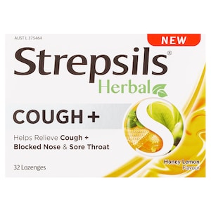 Strepsils Herbal Cough+ Honey Lemon 32 Lozenges