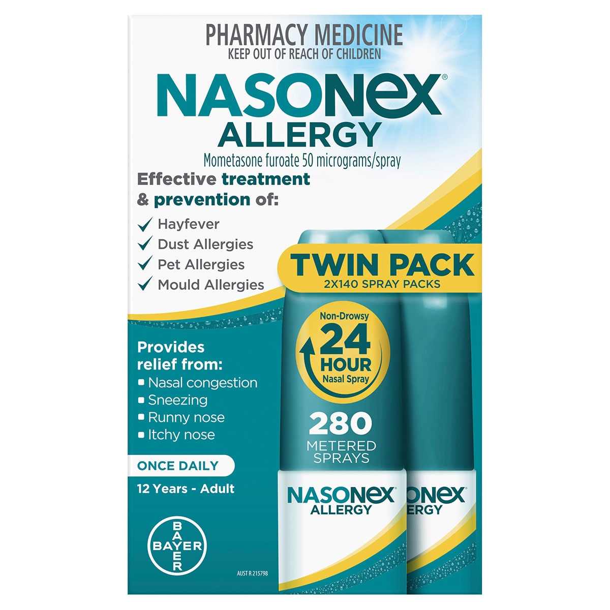 Nasonex Allergy Non-Drowsy 24 Hour Nasal Spray 2 x 140 Metered Sprays