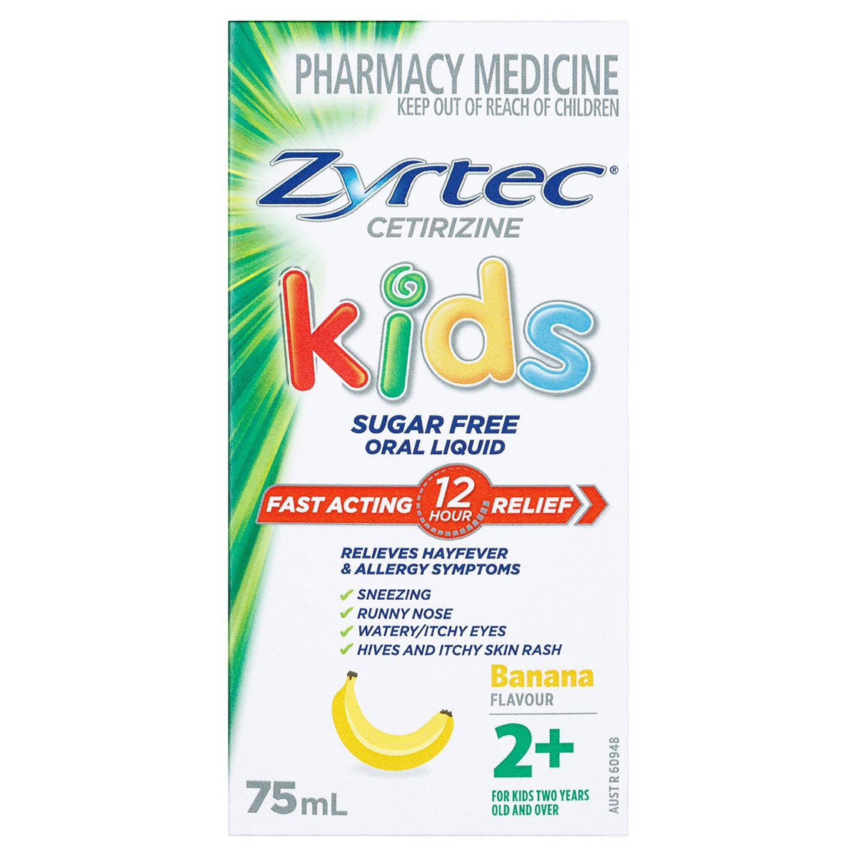 Zyrtec Kids Fast Acting Allergy & Hayfever Relief Banana Flavour Oral Liquid 75ml