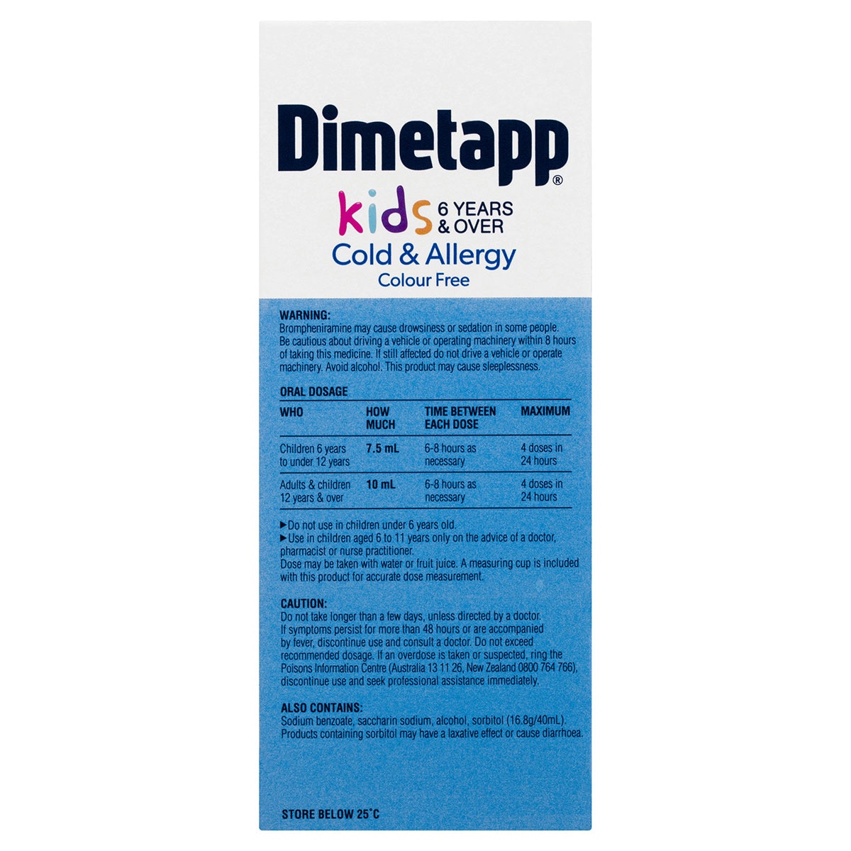 Dimetapp Kids 6+ Years Cold & Allergy Colour Free 200ml