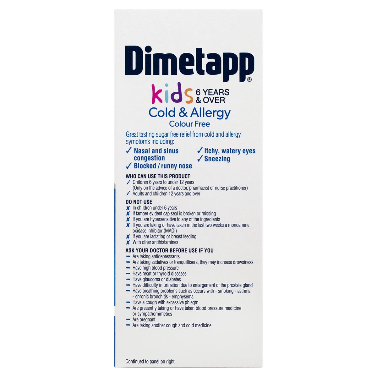 Dimetapp Kids 6+ Years Cold & Allergy Colour Free 200ml