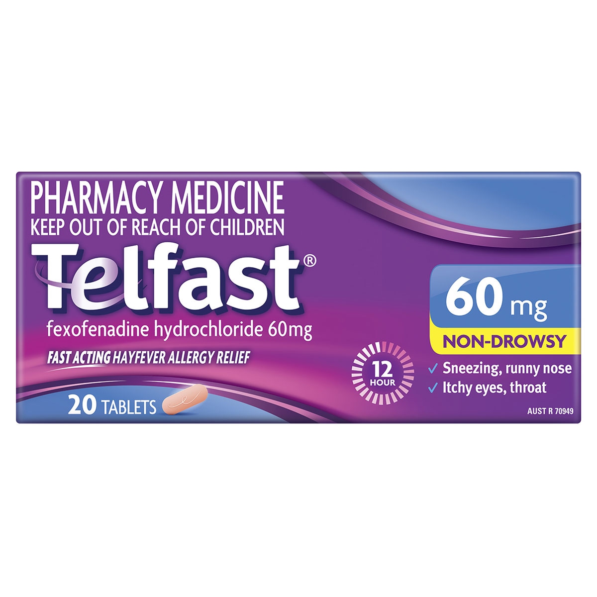 Telfast Fast Acting Hayfever Allergy Relief 60mg 20 Tablets