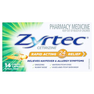 Zyrtec Rapid Acting Hayfever & Allergy Relief 14 Liquid Capsules