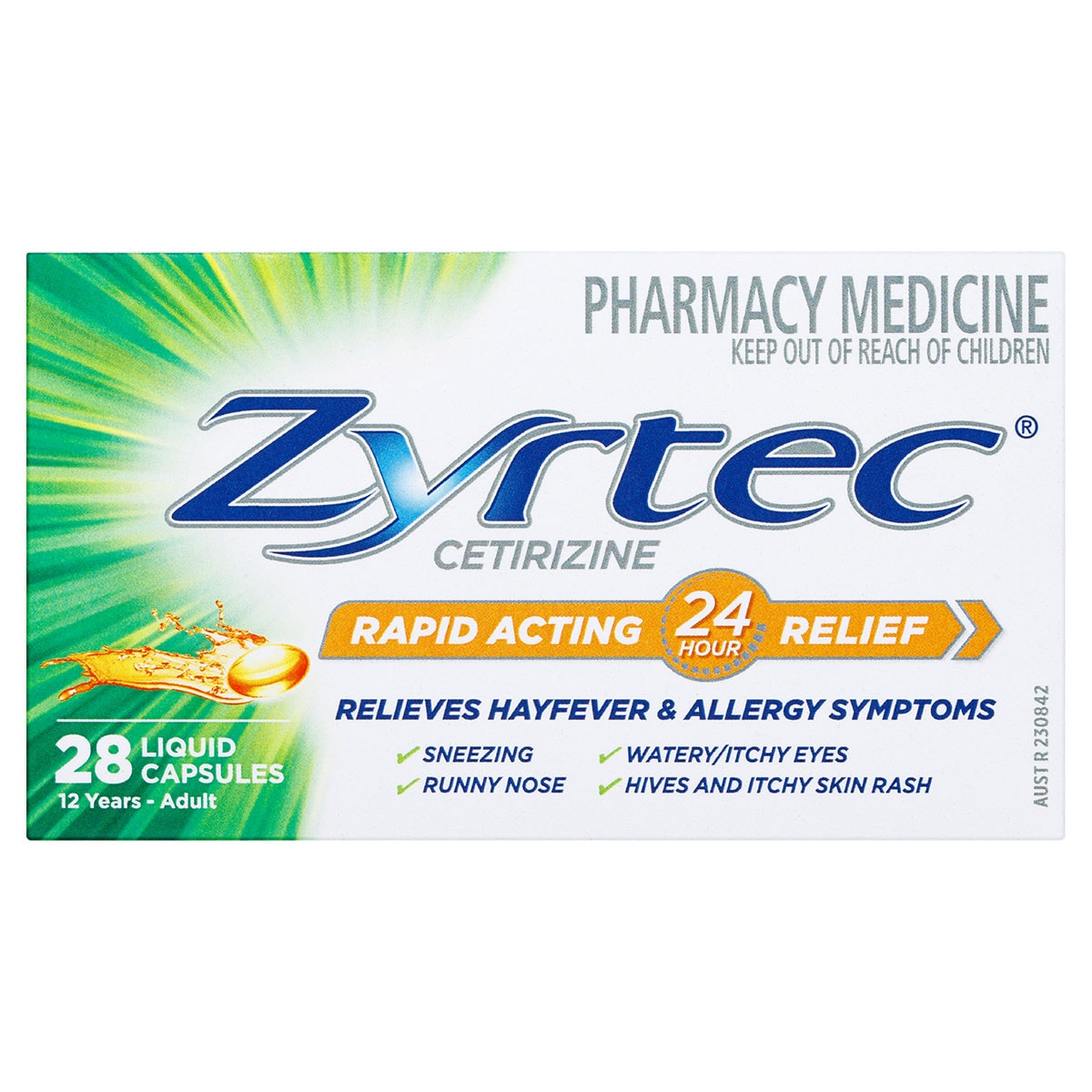 Zyrtec Rapid Acting Hayfever & Allergy Relief 28 Liquid Capsules
