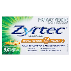 Zyrtec Rapid Acting Hayfever & Allergy Relief 42 Liquid Capsules