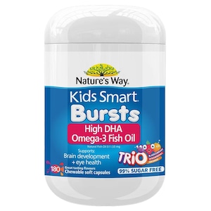 Natures Way Kids Smart Bursts Omega 3 Fish Oil High DHA Trio's 180 Chewable Capsules