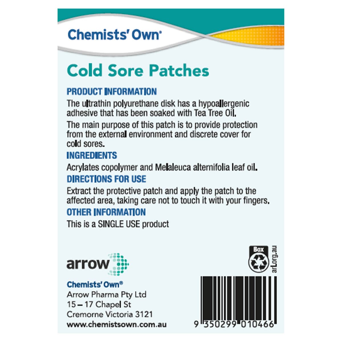 Chemists Own Cold Sore Patches 12 Pack