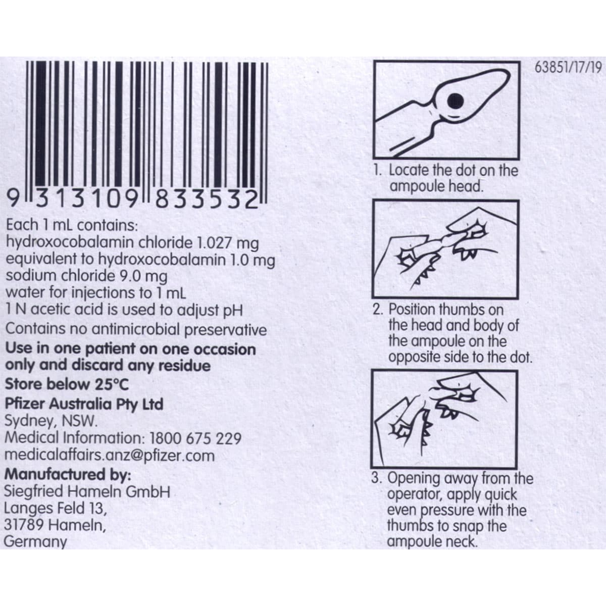 Neo-B12 Injection 1000mcg/ml Hydroxocobalamin 3 Ampoules