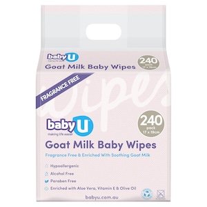 Baby U Goat Milk Wipes Fragrance Free 240 Pack