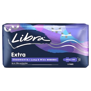 Libra Extra Goodnights Long & Wide Pads with Wings 6 Pack