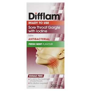 Difflam Ready to Use Sore Throat Gargle with Iodine Fresh Mint 200ml