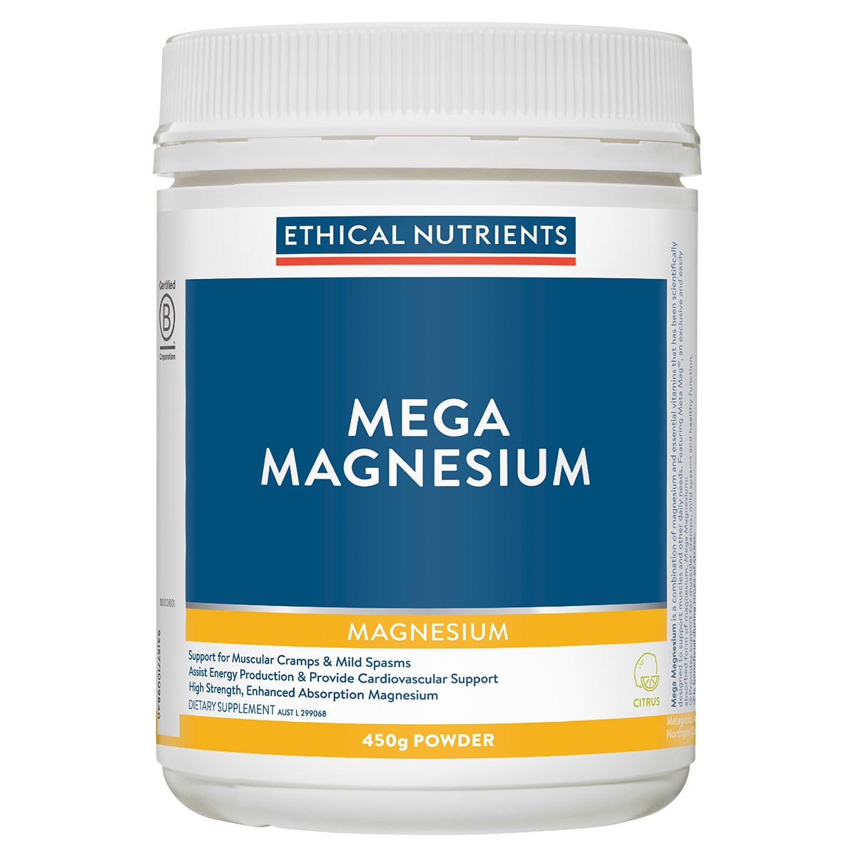 Ethical Nutrients Mega Magnesium Citrus 450g Powder Australia