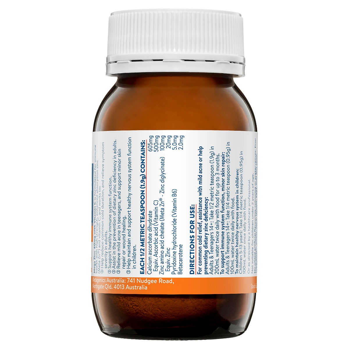 Ethical Nutrients Mega Zinc 40mg with Vitamin C Orange 95g Powder