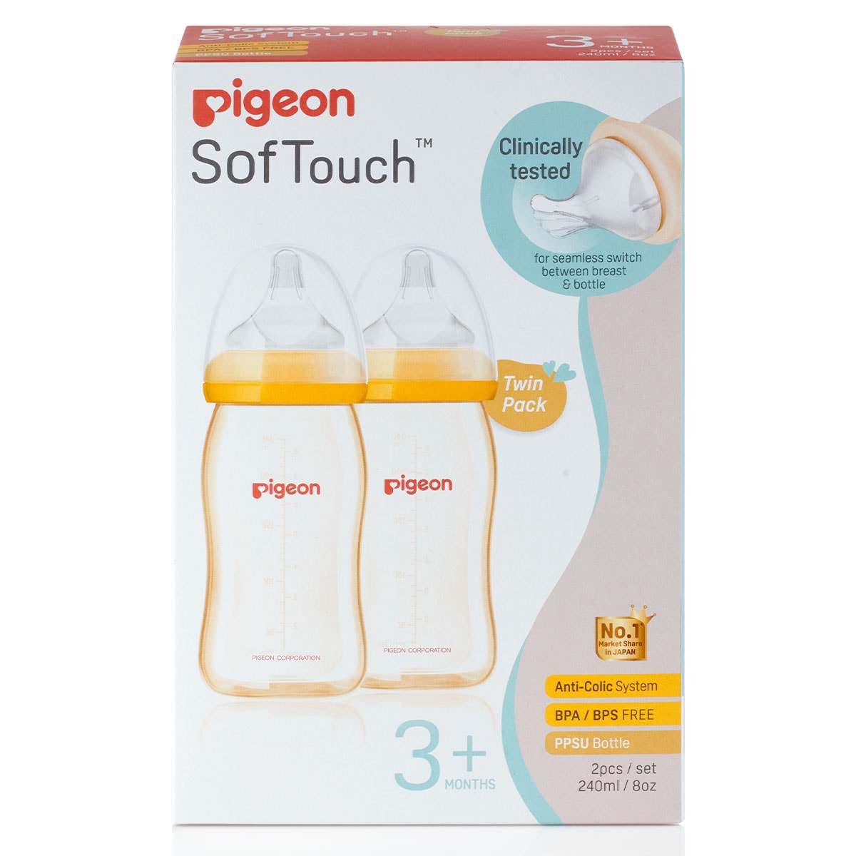 Pigeon SofTouch PPSU Baby Bottle 240ml Twin Pack