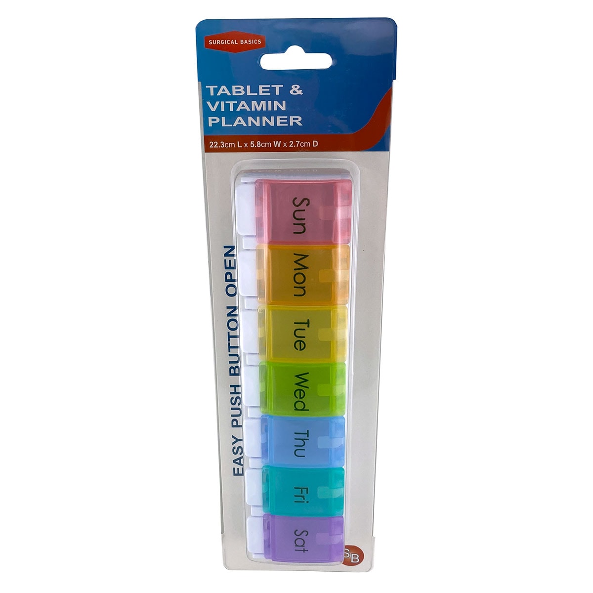 Surgical Basics One a Day Weekly Pill Organiser Large 1 Pack (Colours selected at random)