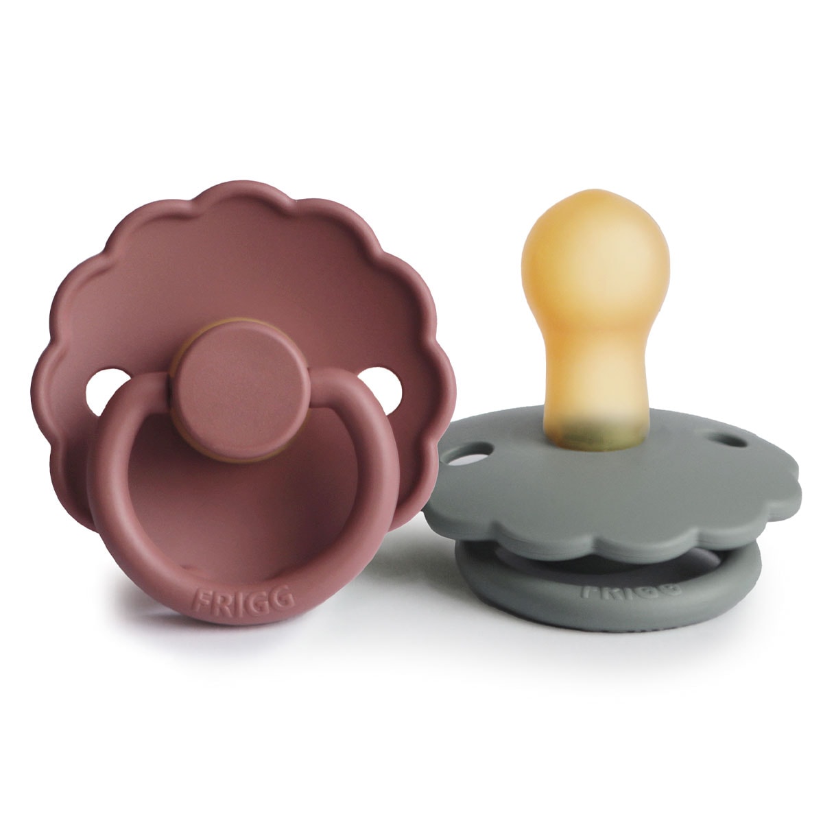 FRIGG 0-6 Months Daisy Pacifier French Gray/Woodchuck 2 Pack