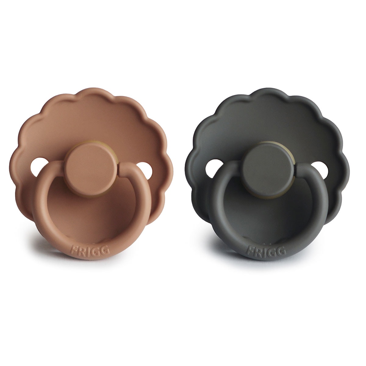 FRIGG 0-6 Months Daisy Pacifier Graphite/Peach Bronze 2 Pack