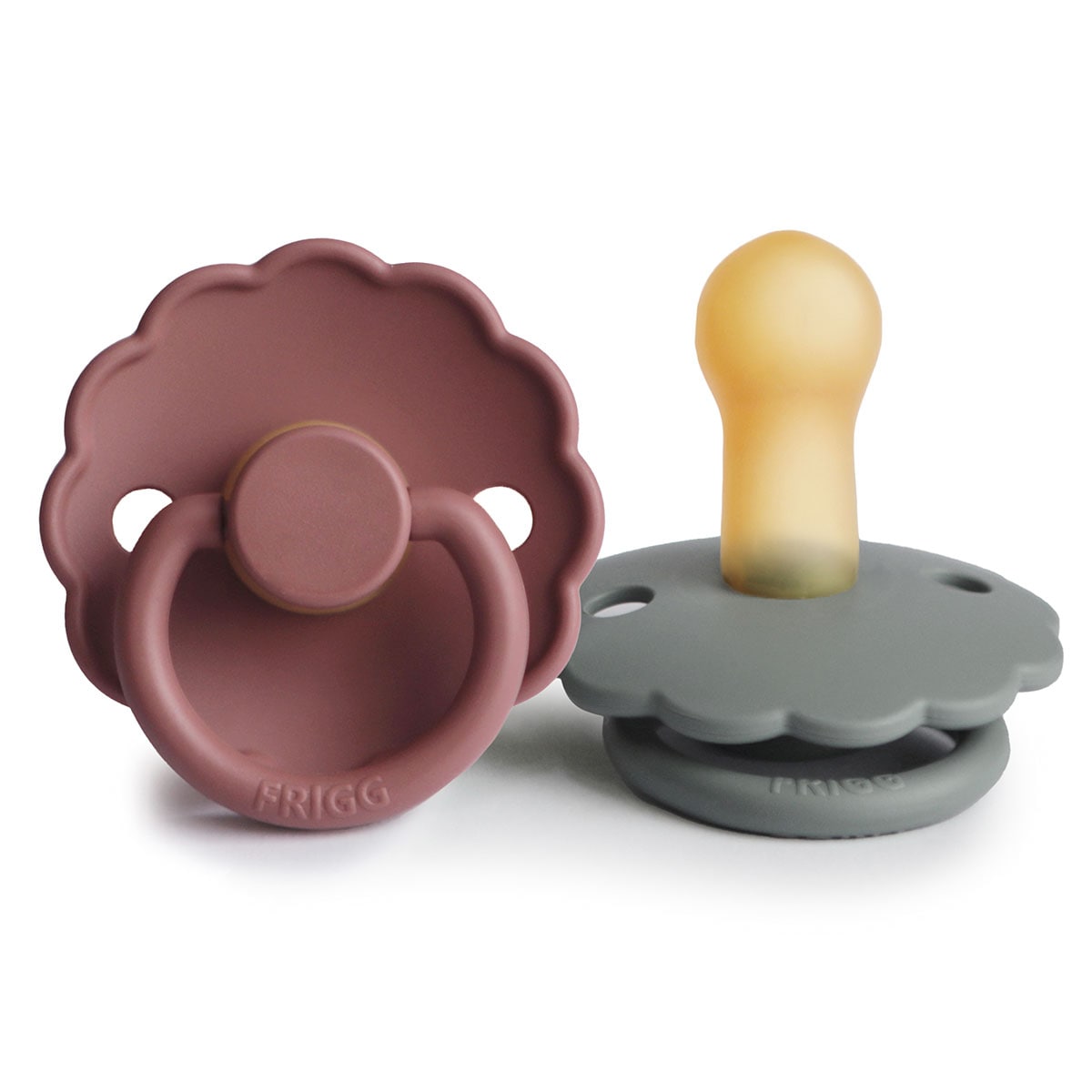 FRIGG 6-18 Months Daisy Pacifier French Gray/Woodchuck 2 Pack