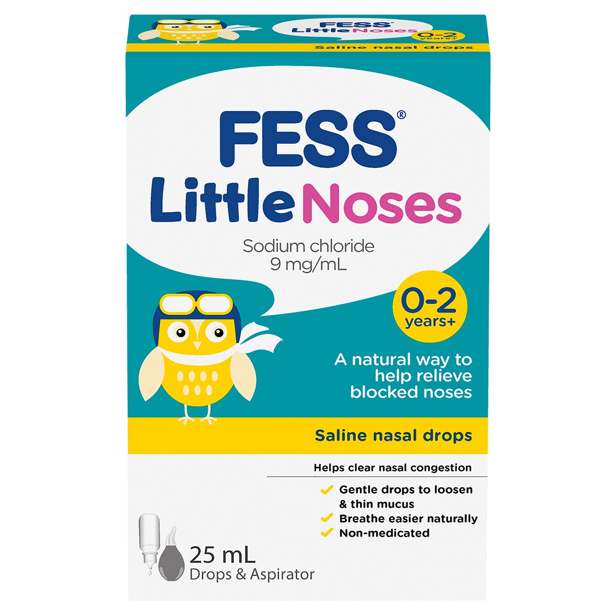 Fess Little Noses Saline Nasal Drops 25ml + Aspirator