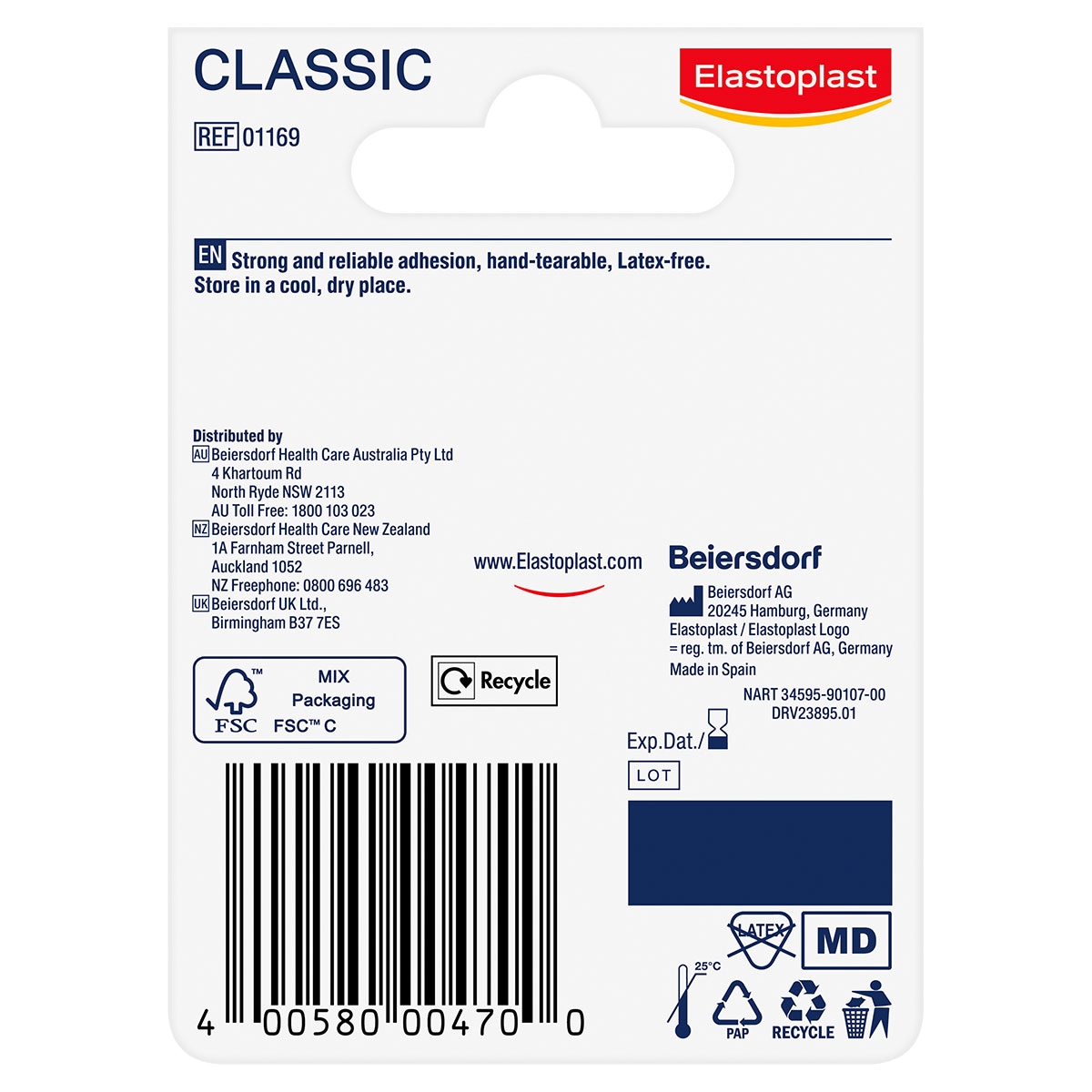 Elastoplast Classic Fixation Tape 2.5cm x 5m
