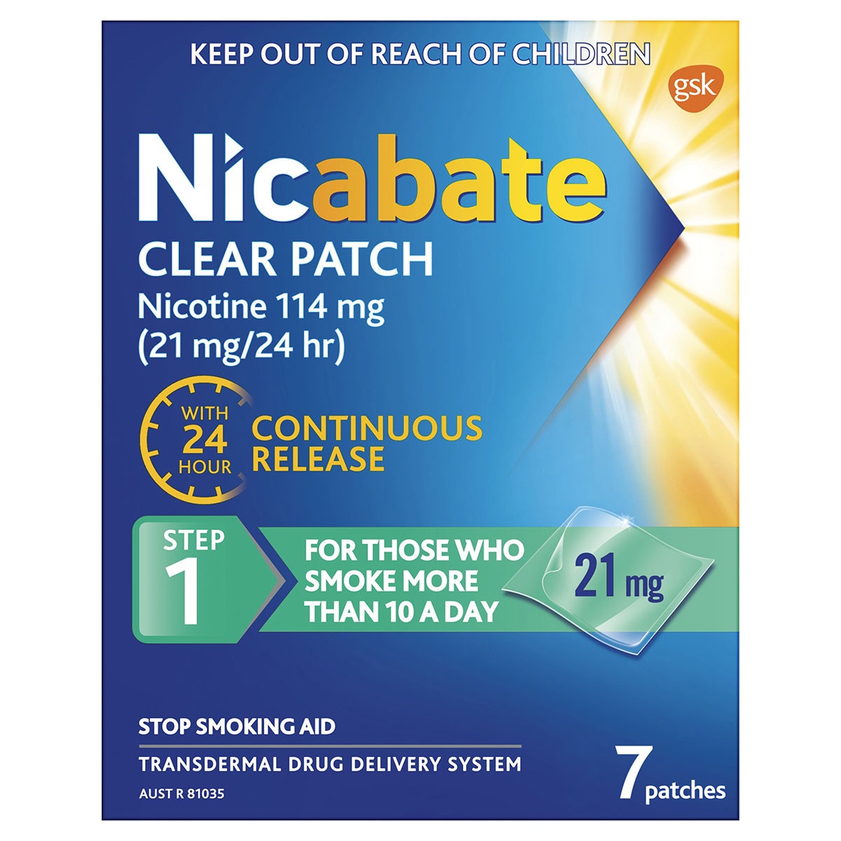 Nicabate Quit Smoking Clear Patch 21mg Step 1 7 Pack