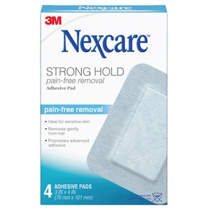 Nexcare Strong Hold Pain-free Removal Adhesive Pads 76mm x 101mm 4 Pack