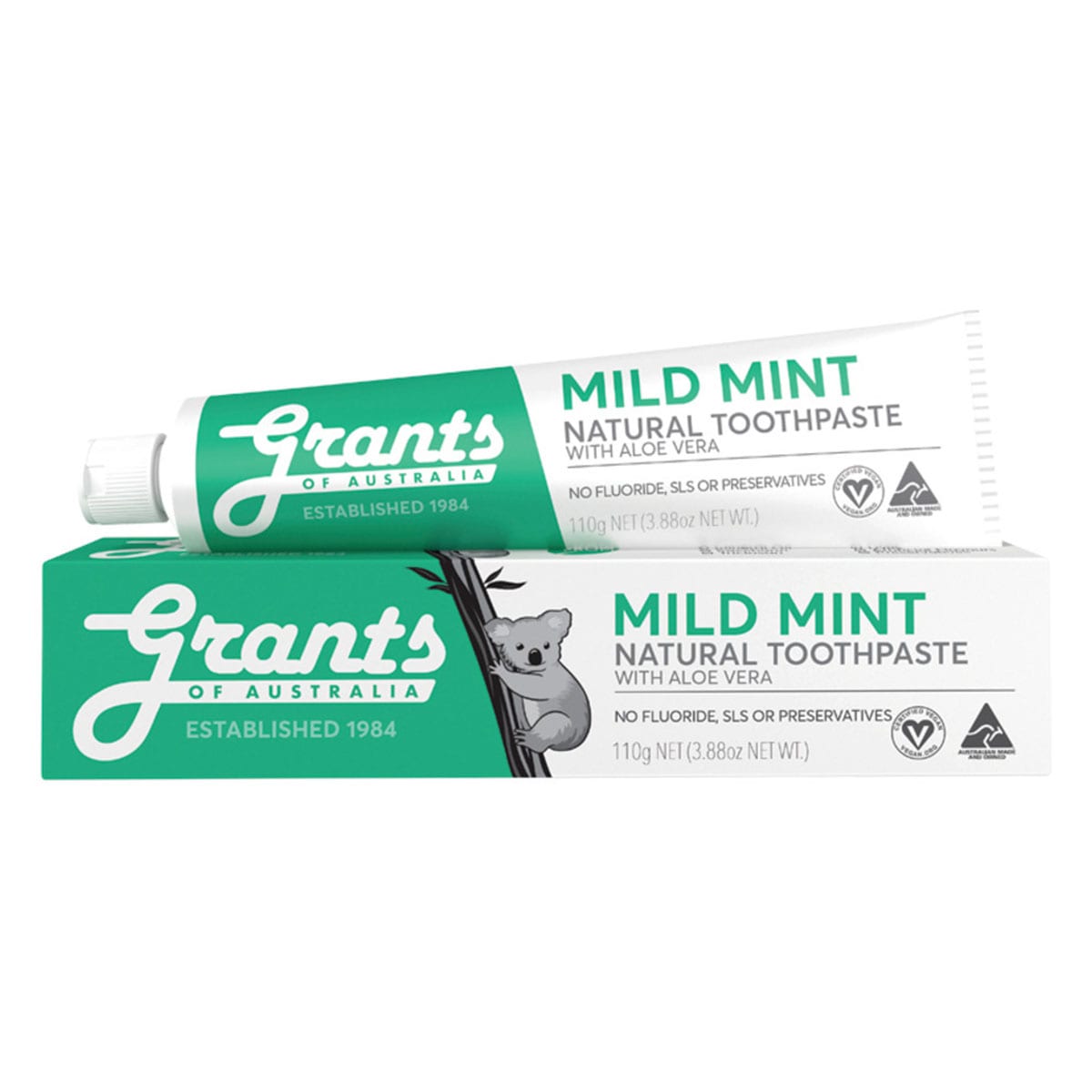Grants Natural Toothpaste Mild Mint Fluoride Free 110g