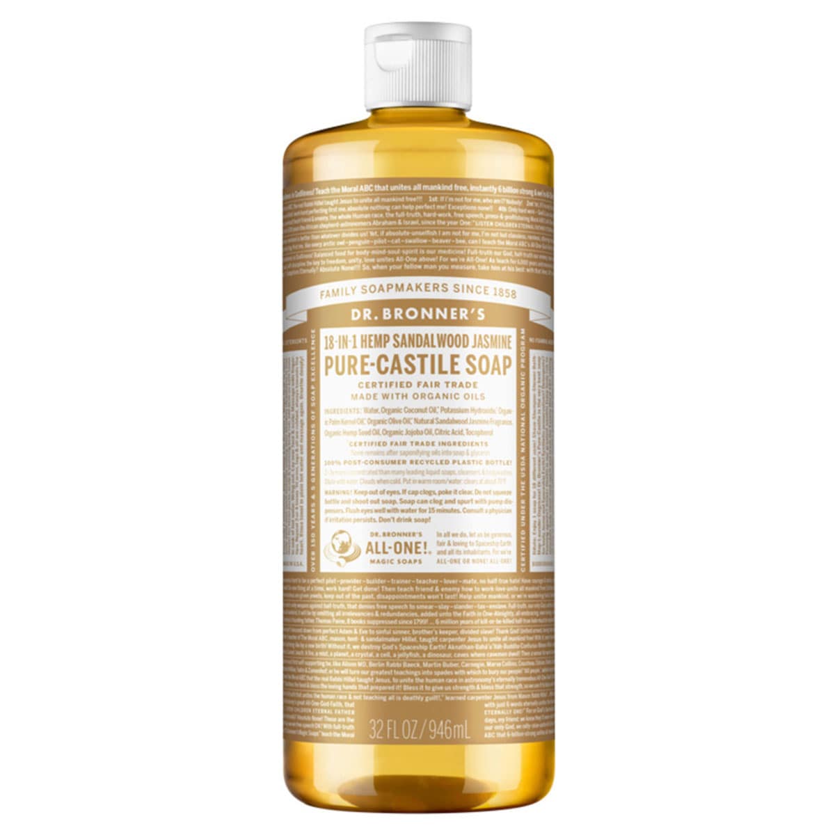 Dr Bronner's Pure Castile Liquid Soap Sandalwood Jasmine 946ml