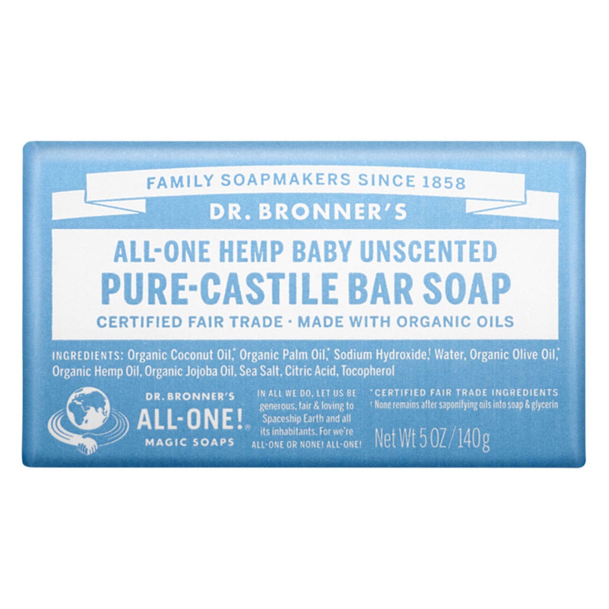 Dr Bronner's Pure Castile Bar Soap Baby Unscented 140g