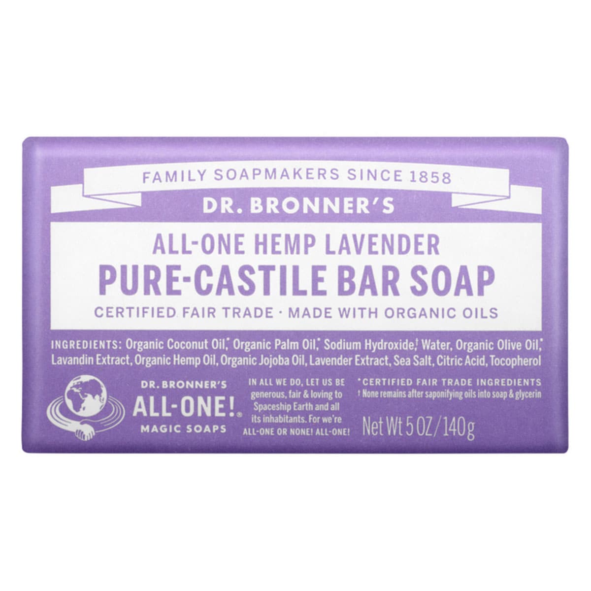 Dr Bronner's Pure Castile Bar Soap Lavender 140g