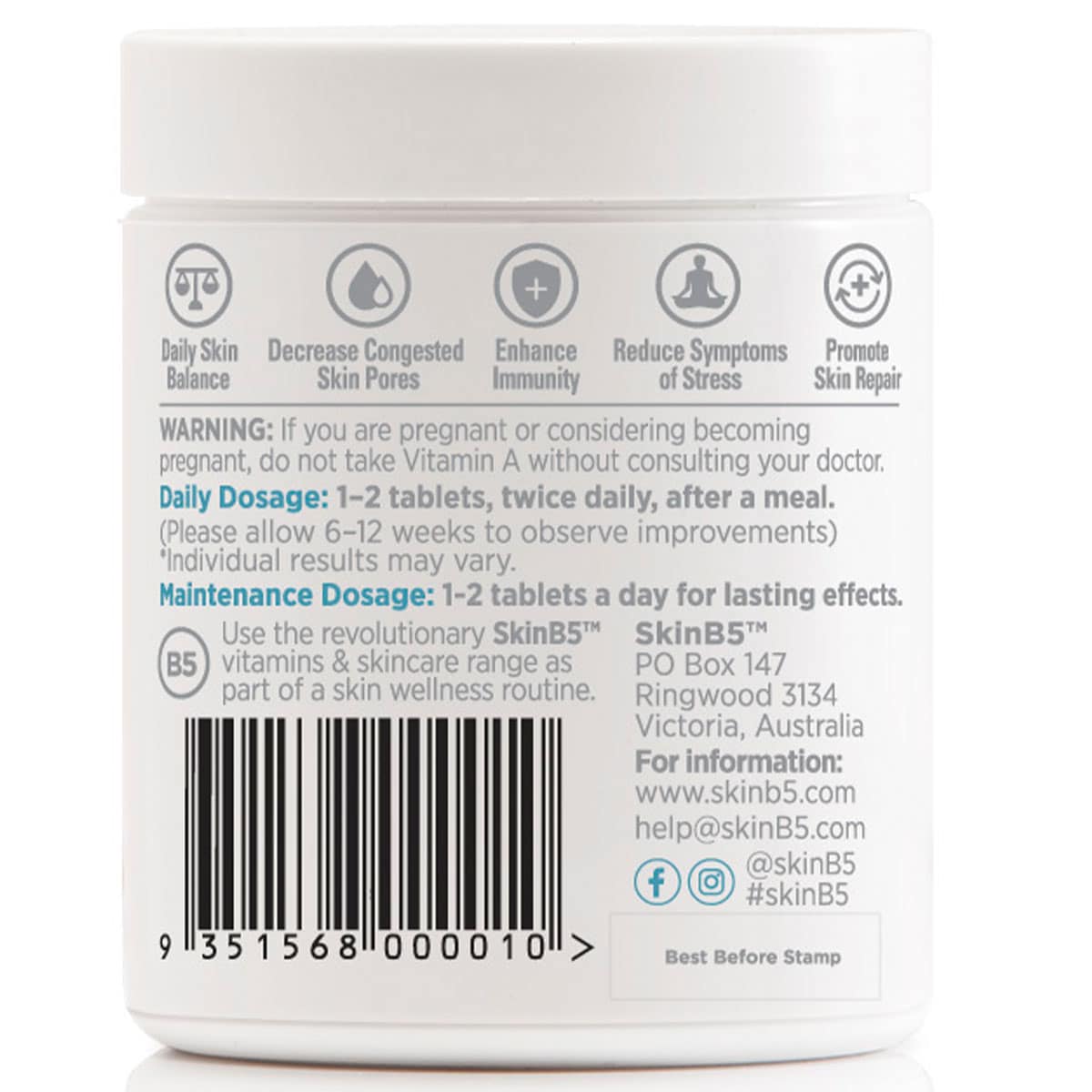 SkinB5 Extra Strength Acne Control Vitamins 60 Tablets