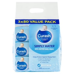 Curash Baby Simply Water 3 x 80 Baby Wipes