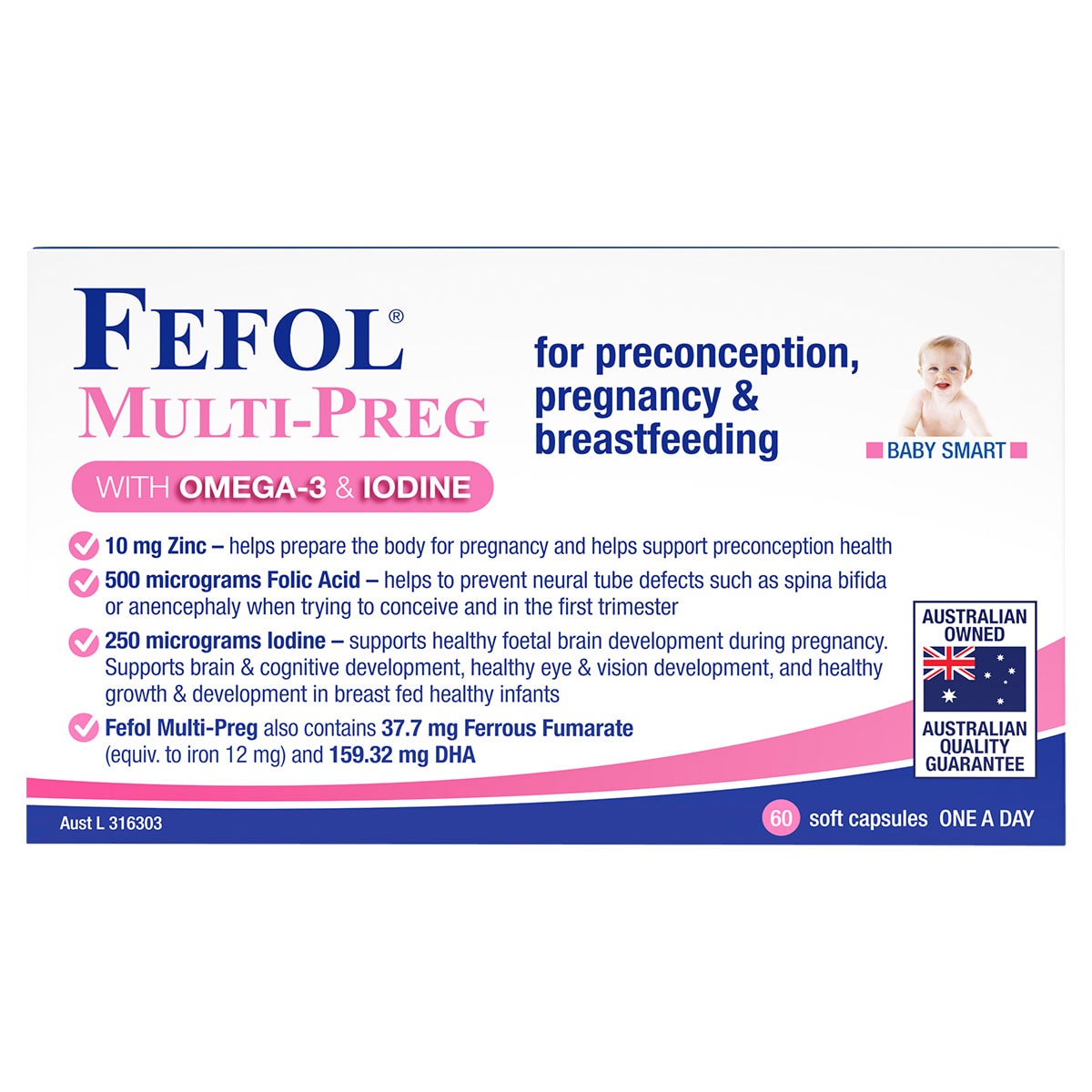 Fefol Multi-Preg with Omega-3 & Iodine 60 Capsules