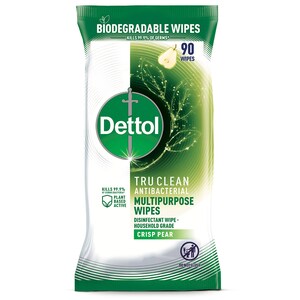 Dettol Tru Clean Antibacterial Wipes Crisp Pear 90 Pack