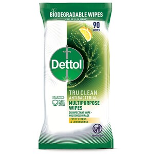 Dettol Tru Clean Antibacterial Wipes Zesty Citrus & Lemongrass 90 Pack