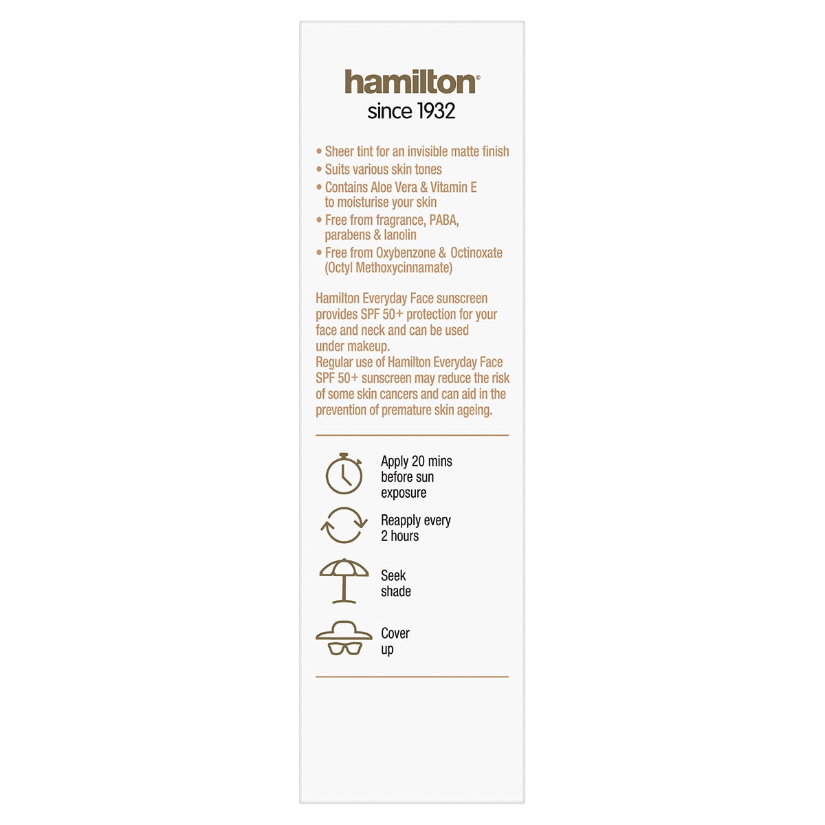 Hamilton Sunscreen Everyday Face Cream SPF50 75g