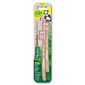 Piksters Bamboo Toothbrush Kids 2 Pack Assorted Colours