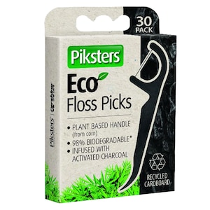 Piksters Eco Floss Pick Charcoal 30 Pack