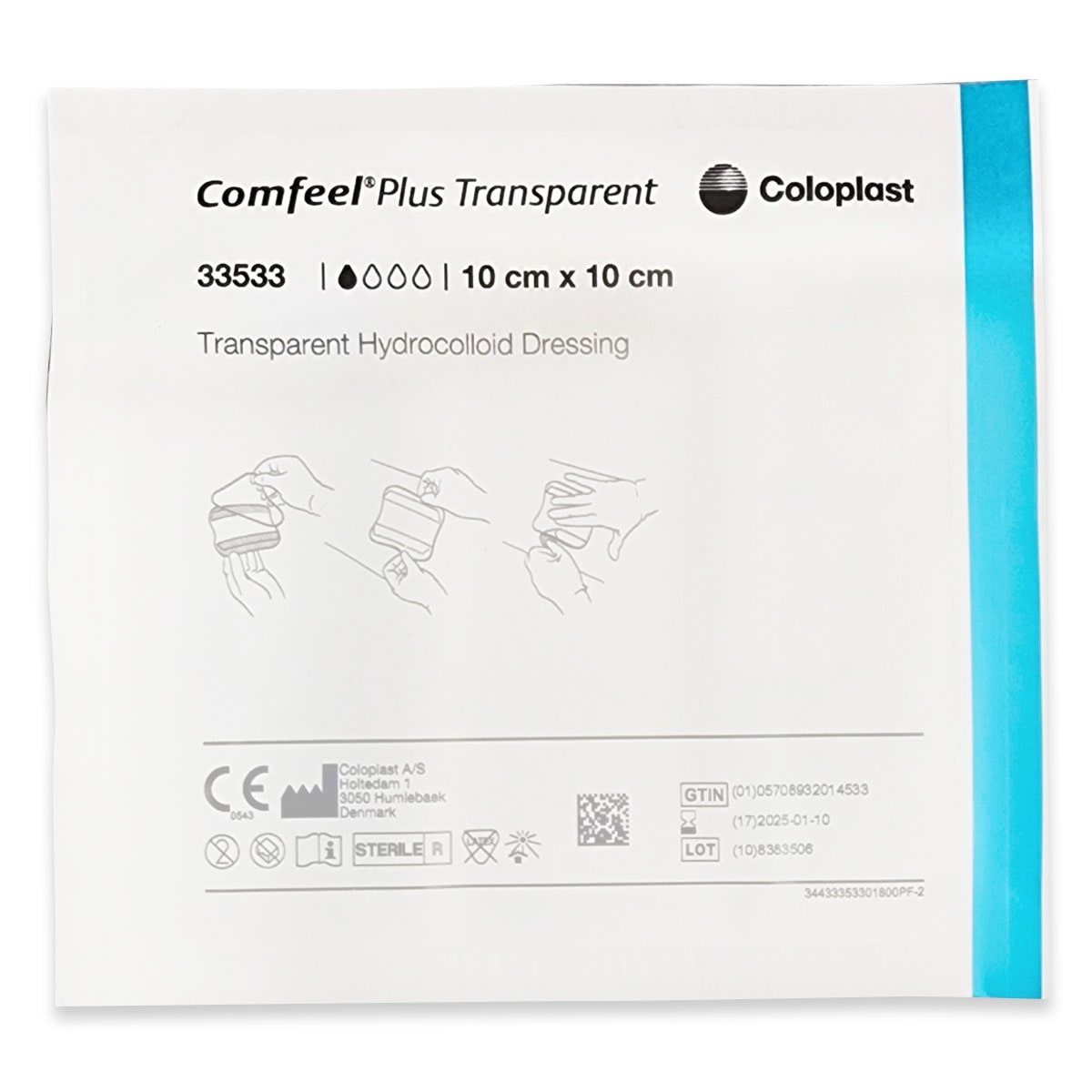 Comfeel Plus Transparent Hydrocolloid Dressing 10cm x 10cm Single