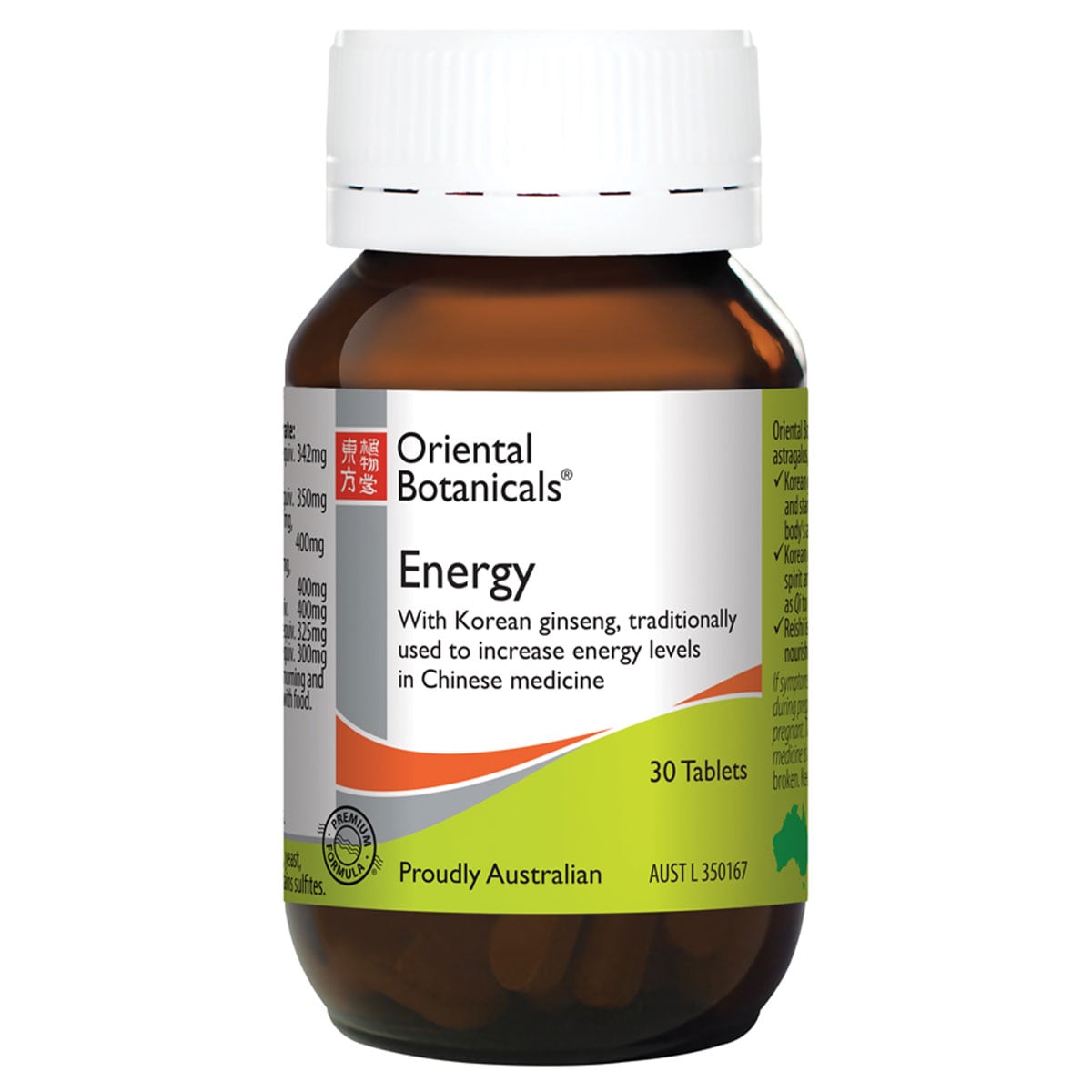 Oriental Botanicals Energy 30 Tablets New Formula Australia