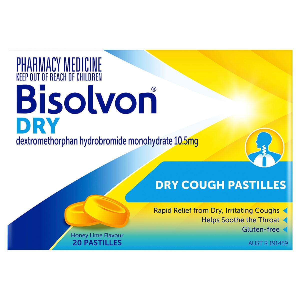 Bisolvon Dry Cough Relief Pastilles Honey Lime 20 Pack