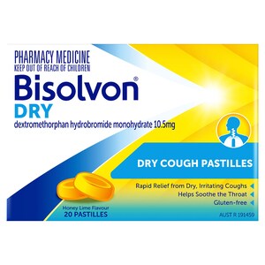 Bisolvon Dry Cough Relief Pastilles Honey Lime 20 Pack