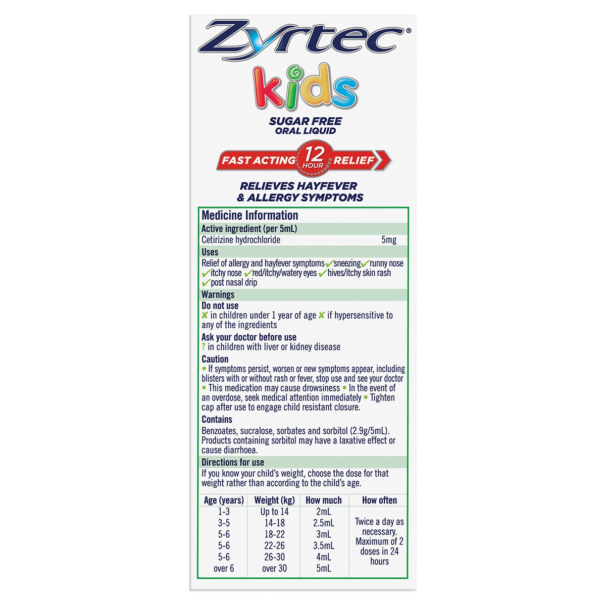 Zyrtec Kids Fast Acting Allergy & Hayfever Relief Grape Flavour Oral Liquid 120ml