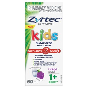 Zyrtec Kids Fast Acting Allergy & Hayfever Relief Grape Flavour Oral Liquid 60ml