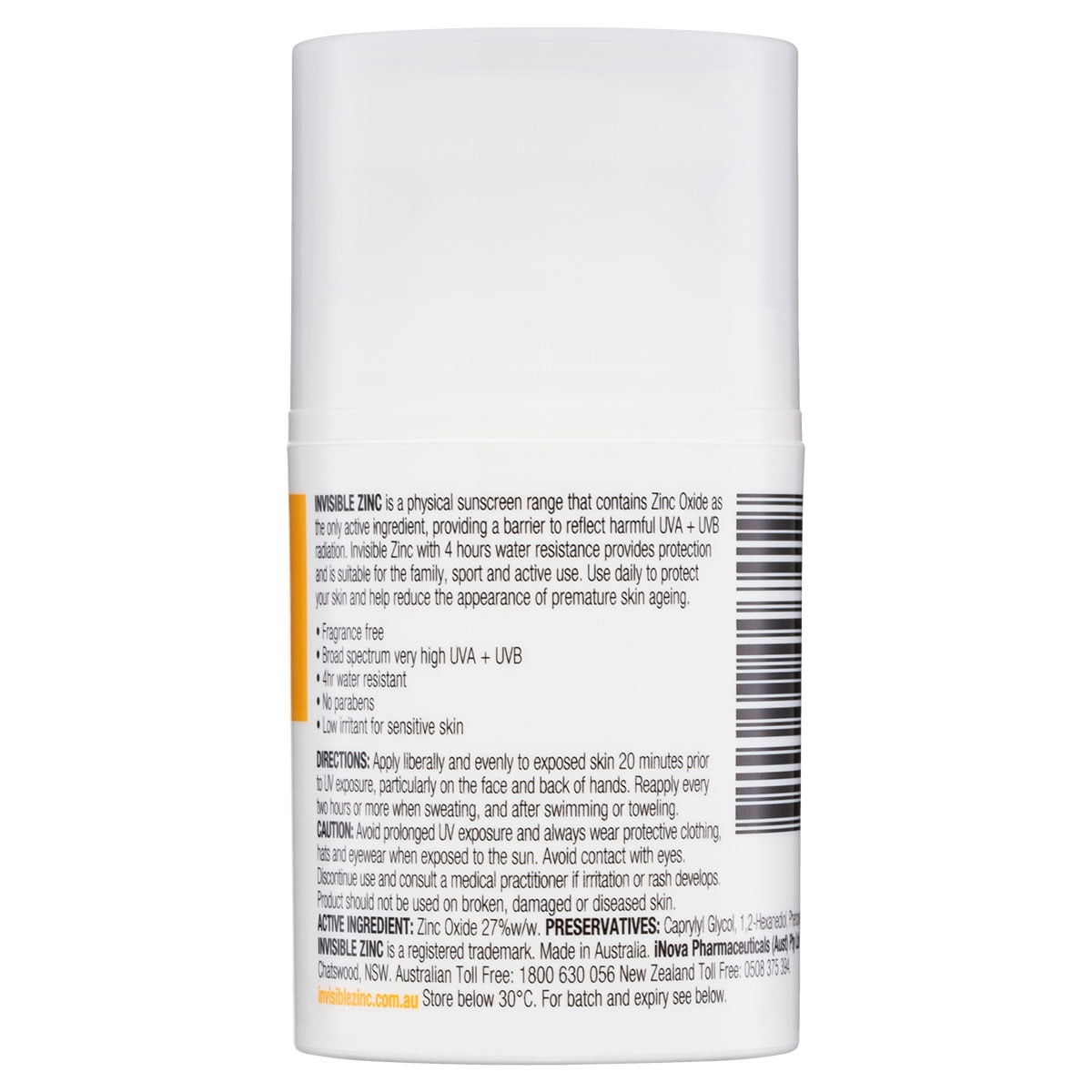 Invisible Zinc Sunscreen 4 Hour Water Resistant SPF50+ 50ml