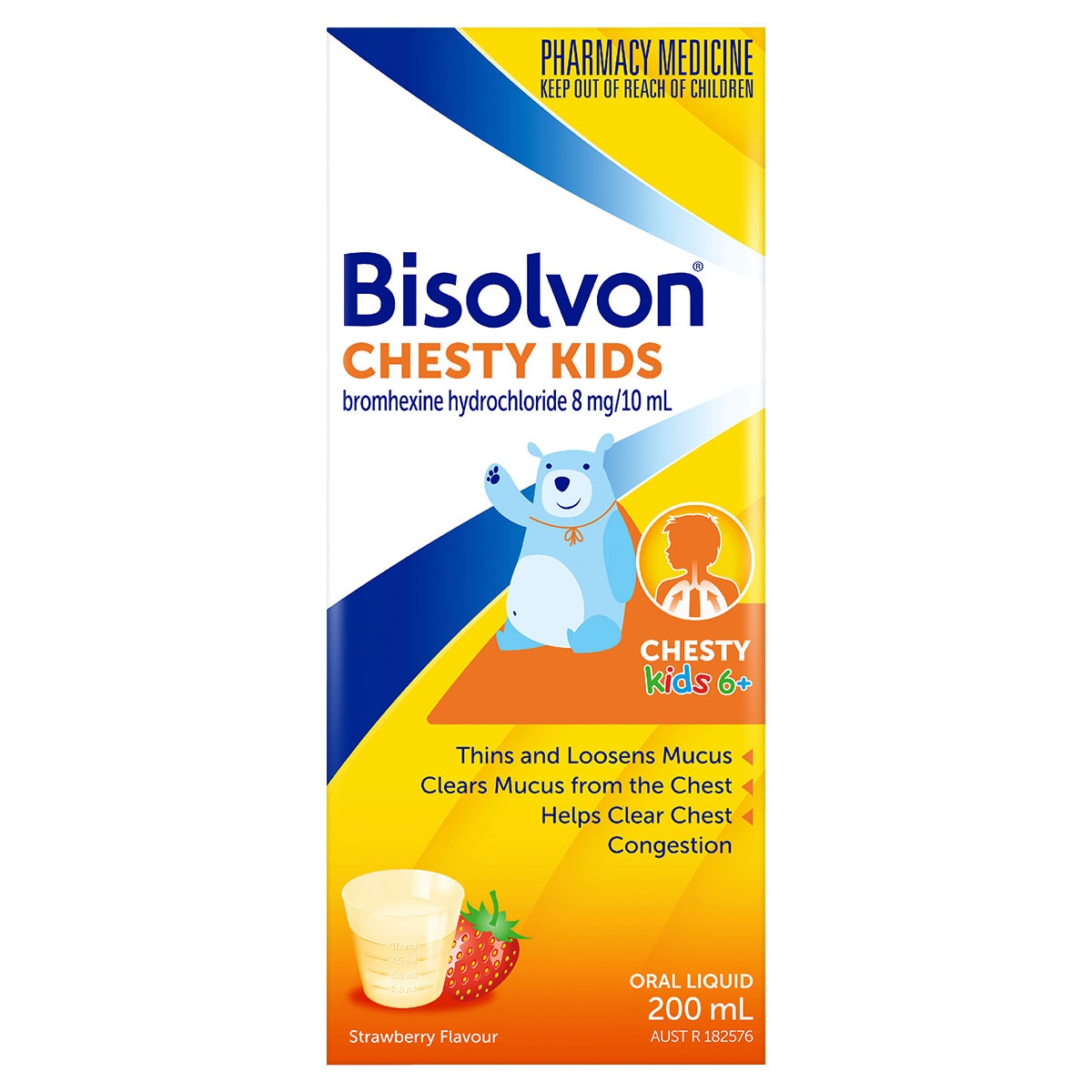 Bisolvon Chesty Kids 6+ Cough Liquid Strawberry 200ml