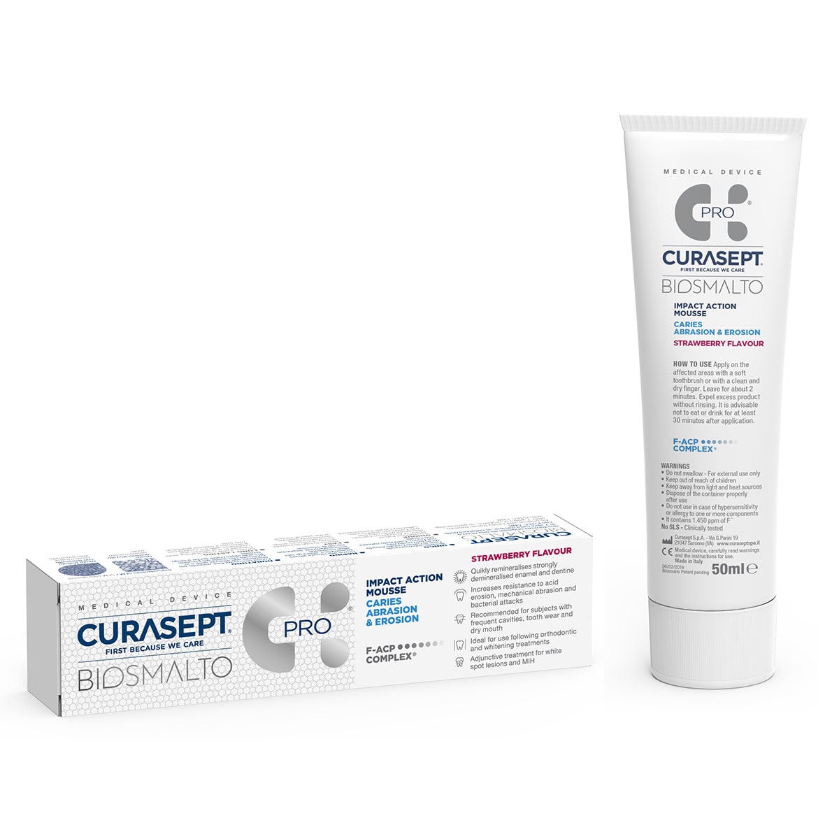 Curasept Biosmalto Mousse Caries Abrasion Erosion Strawberry 50ml