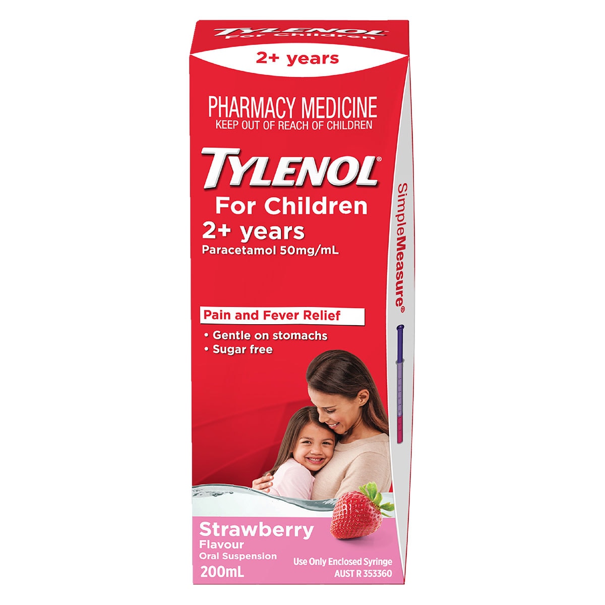 Tylenol for Children 2+ Years Pain & Fever Relief Strawberry 200ml